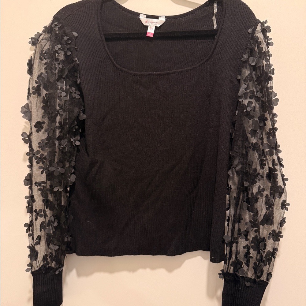 No Boundaries Black Sheer Floral Sleeve Top